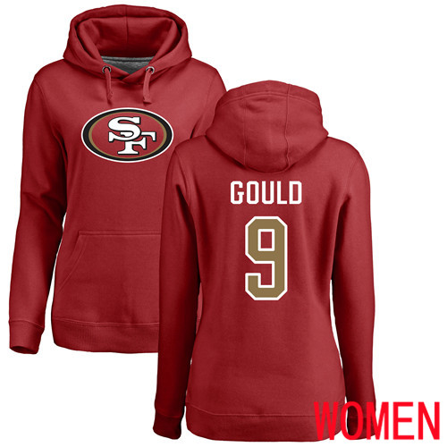 San Francisco 49ers Red Women Robbie Gould Name and Number Logo #9 Pullover NFL Hoodie Sweatshirts